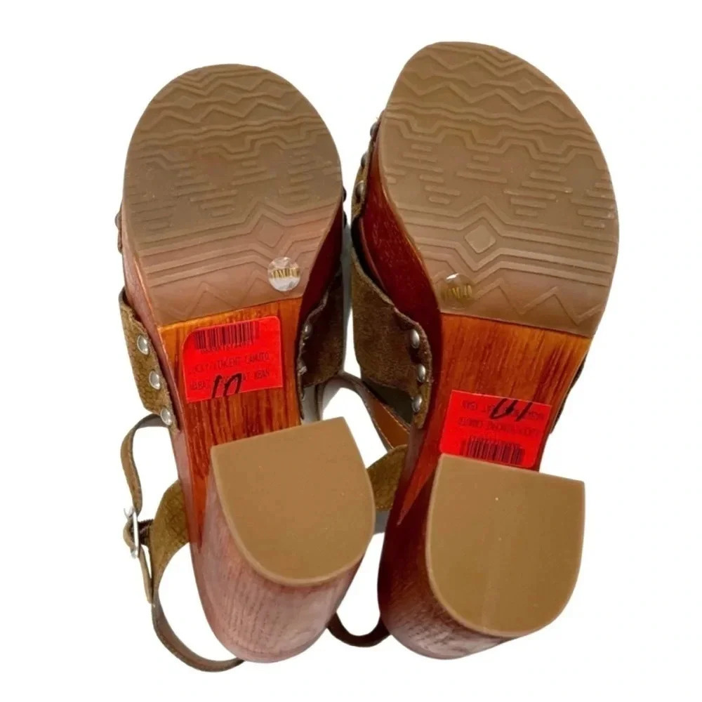NWOT Lucky Brand Leather Slingback Wooden Pumps Size 10 - Picture 6 of 6